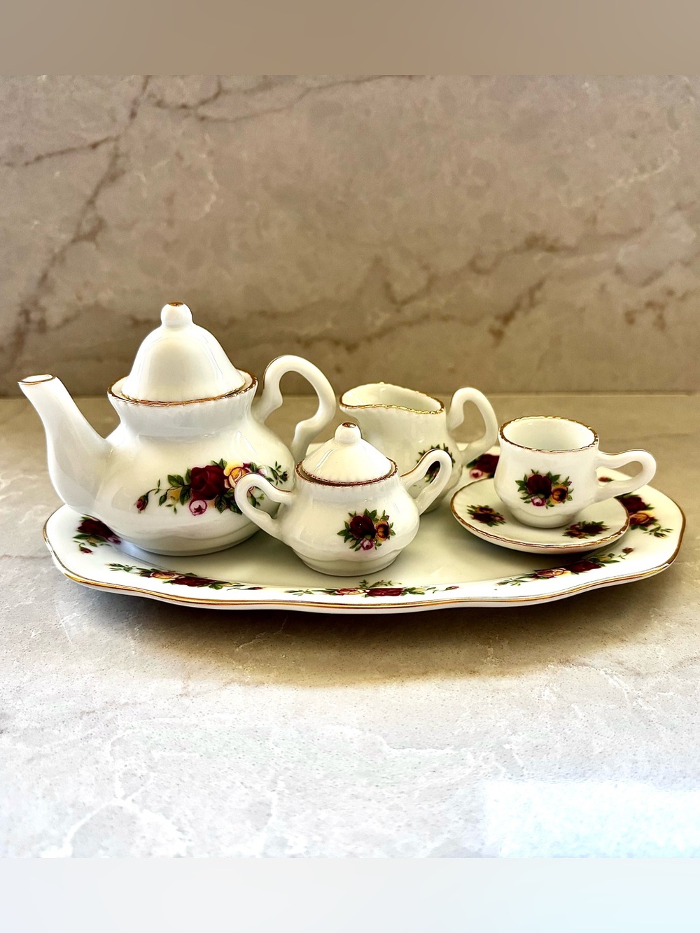 Royal Albert Old Country Roses Miniature Tea Set with Tray Cottagecore